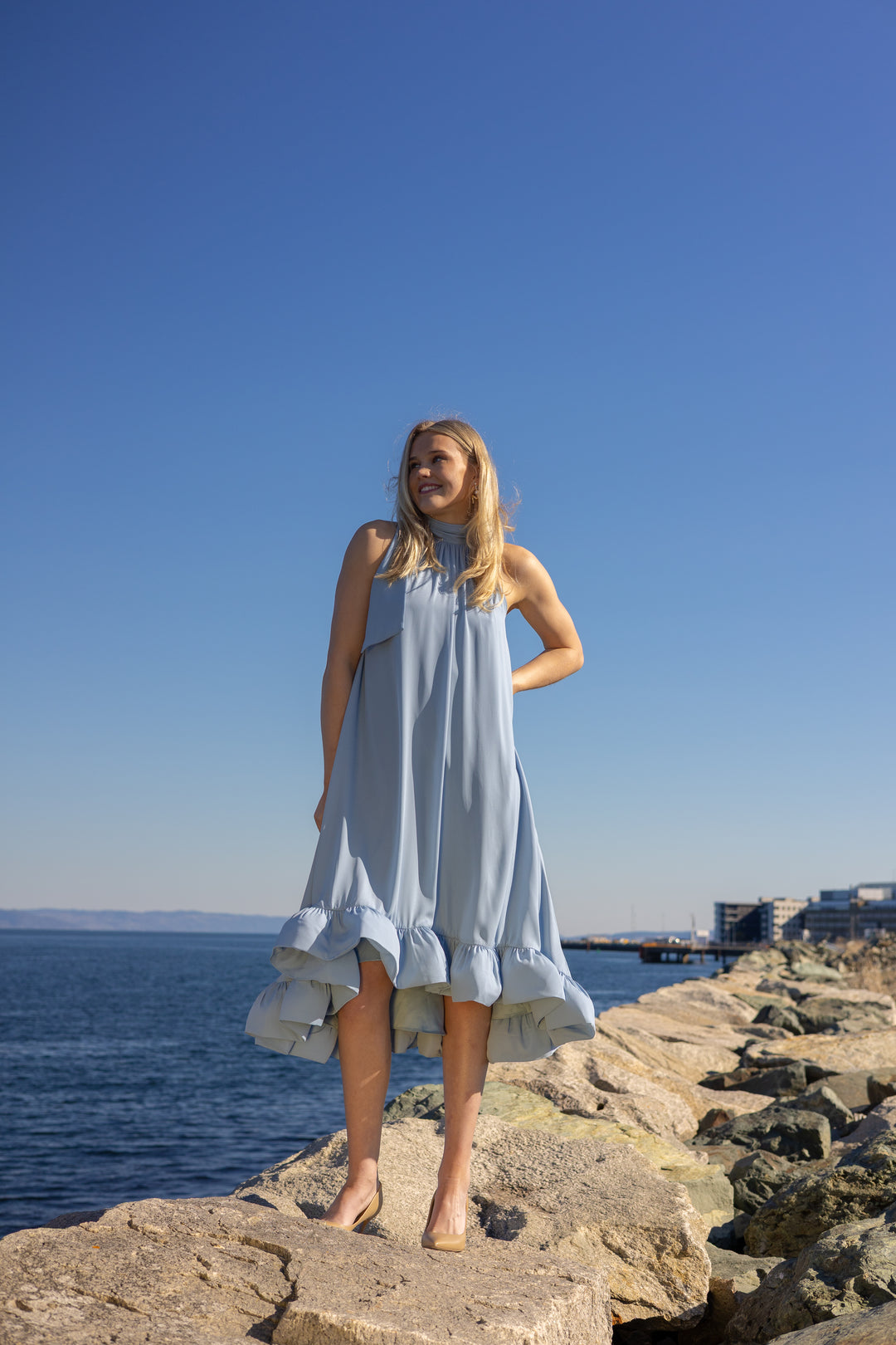Sabrina Halterneck Ruffled Midi Dress