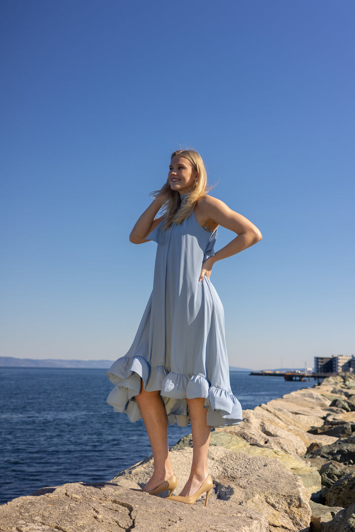 Sabrina Halterneck Ruffled Midi Dress