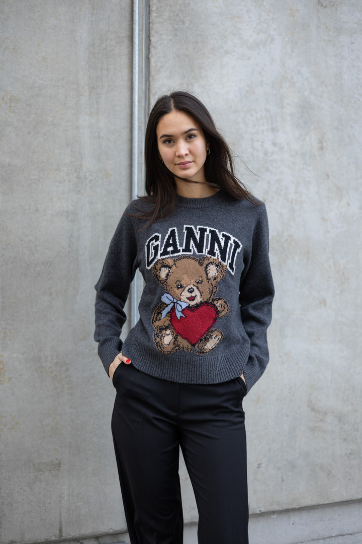 GANNI Graphic Wool Mix Bear Crewneck