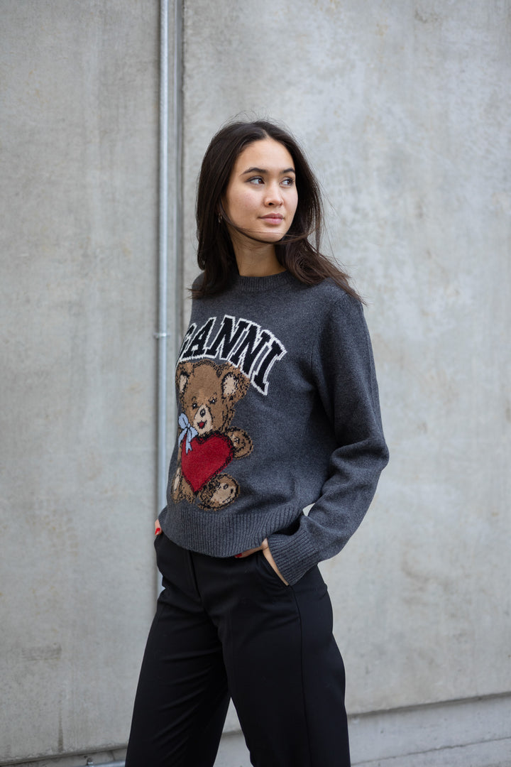 GANNI Graphic Wool Mix Bear Crewneck