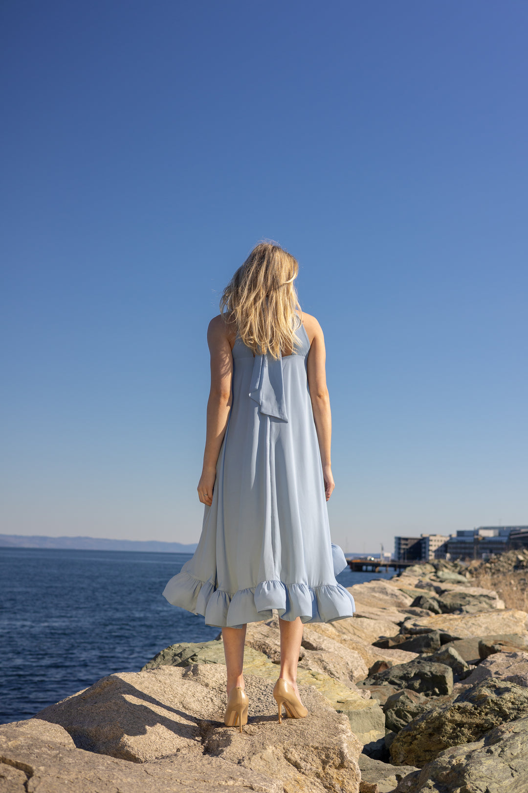 Sabrina Halterneck Ruffled Midi Dress