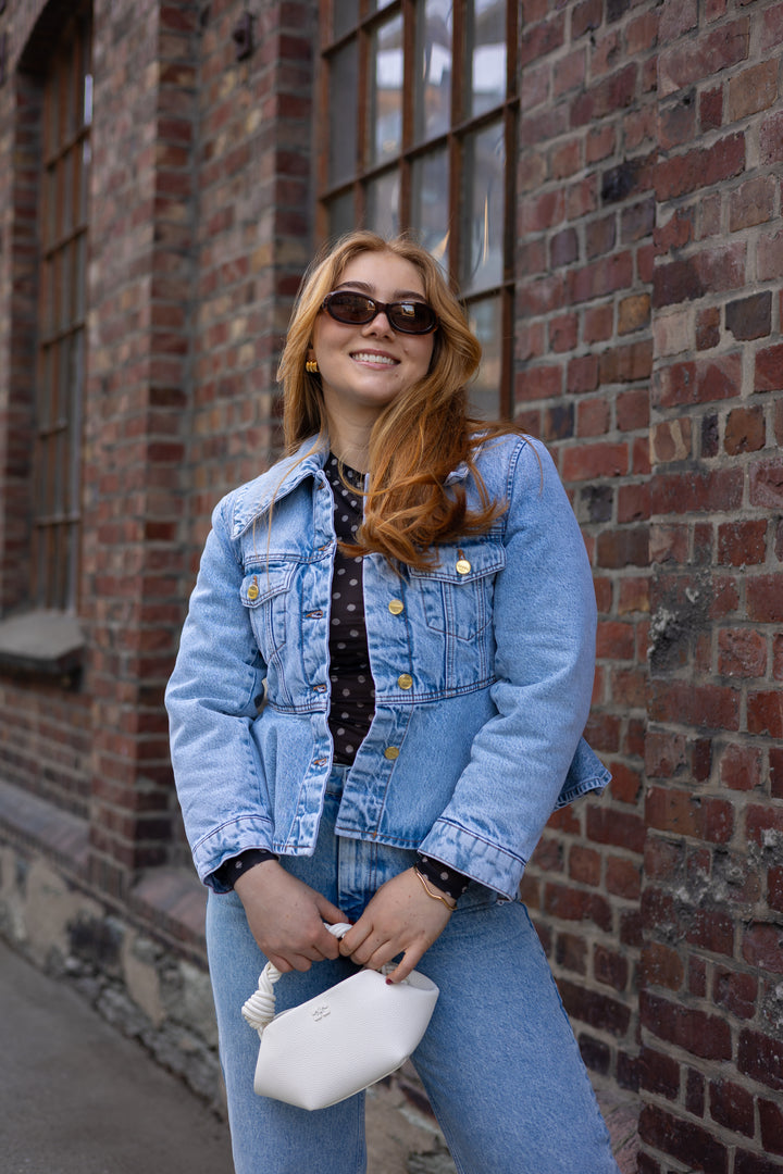 Rigid Denim Padded Peplum Jacket