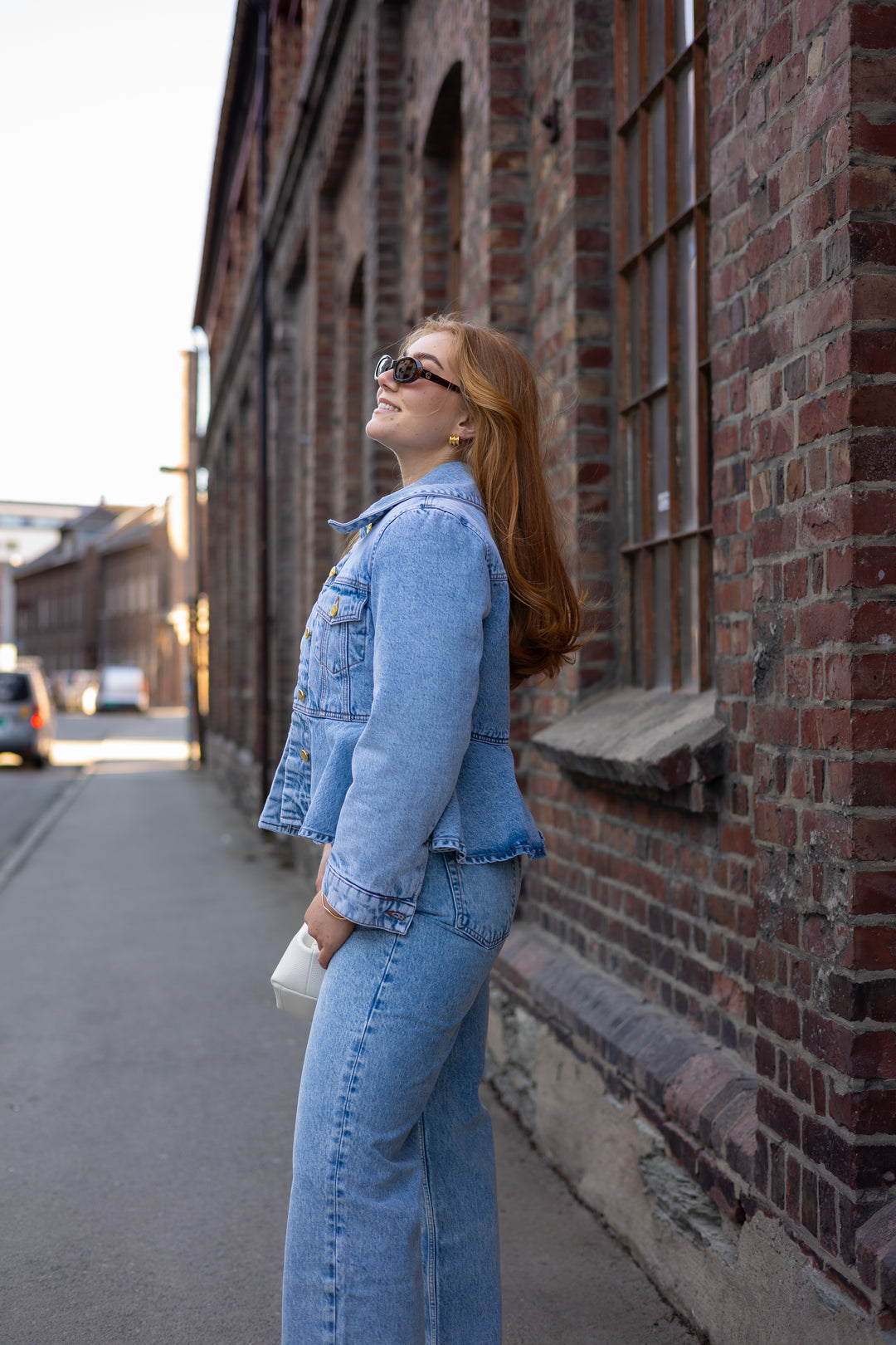 Rigid Denim Padded Peplum Jacket