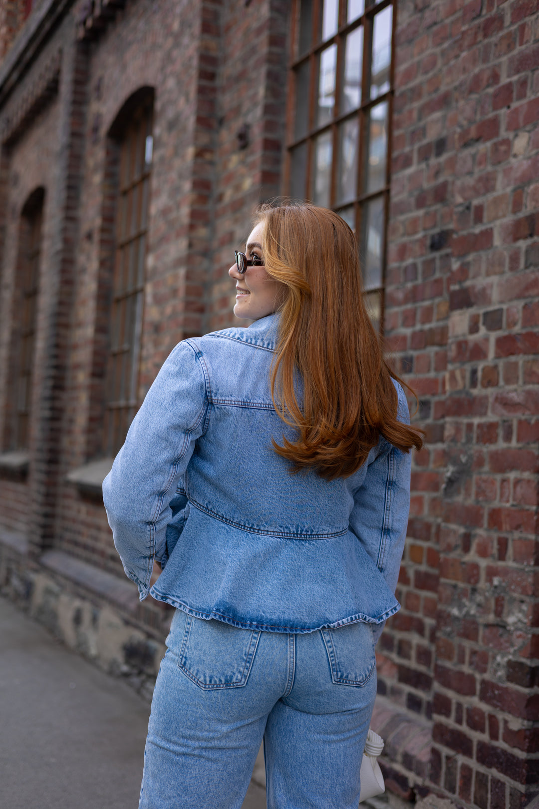 Rigid Denim Padded Peplum Jacket