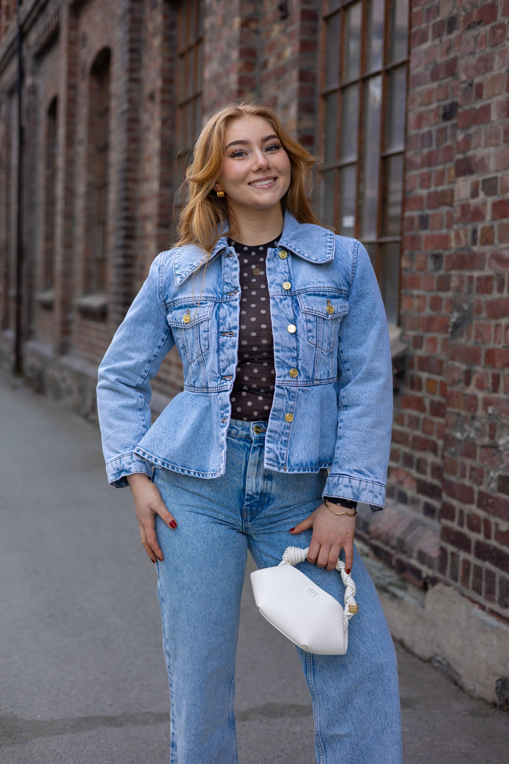 Rigid Denim Padded Peplum Jacket