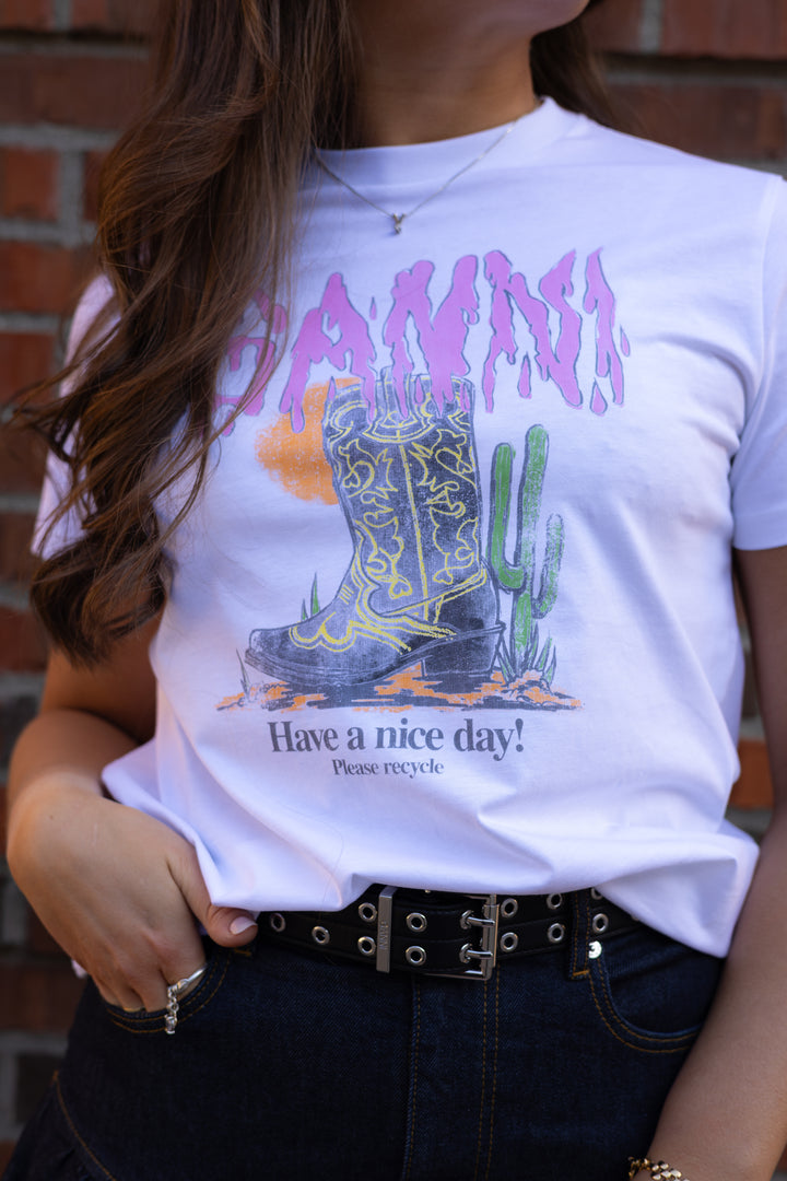 Basic Cotton Jersey T-shirt Boots Print