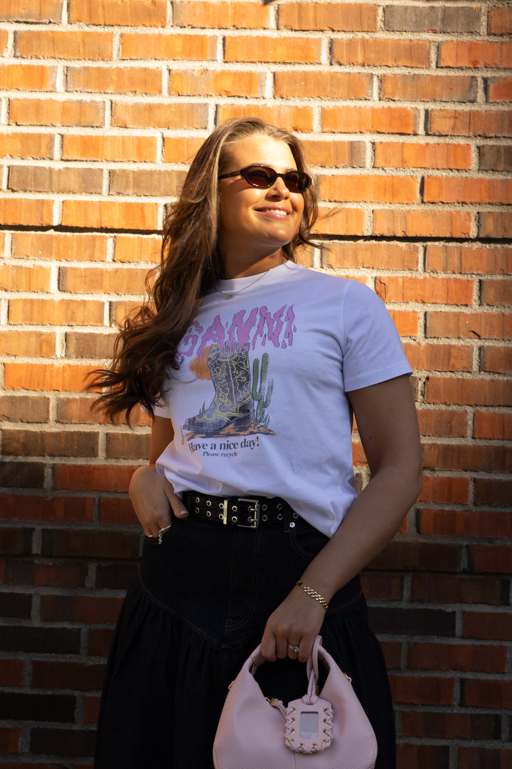 Basic Cotton Jersey T-shirt Boots Print