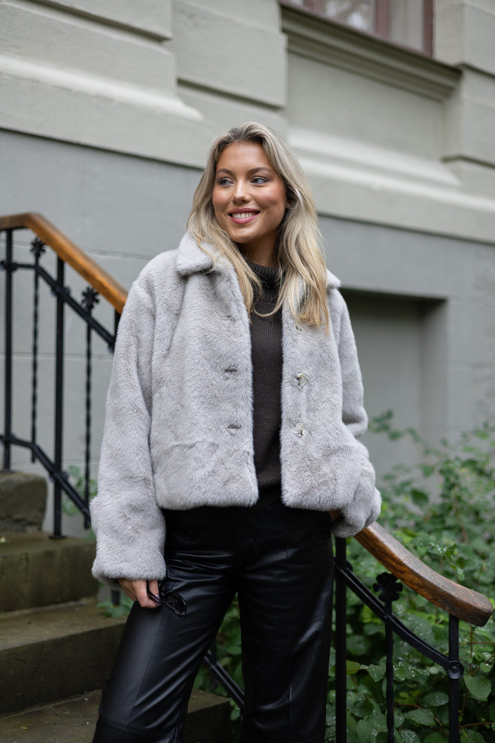 MEOTINE KELLY FUR JACKET - LIGHT GREY