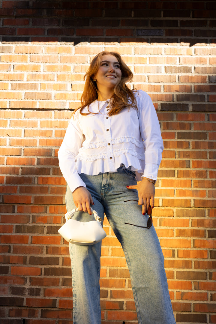 Stretch Cotton Shirt w. Frills