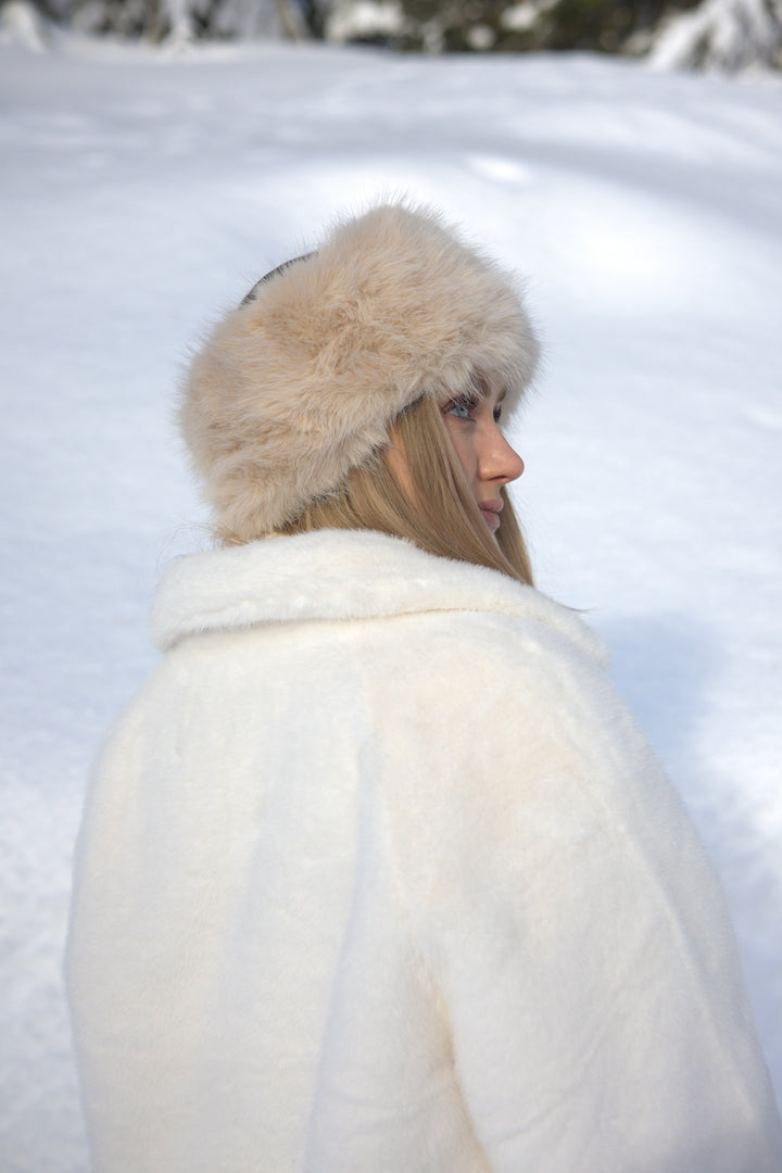 Exclusive fuskepels hårbånd bred lys beige