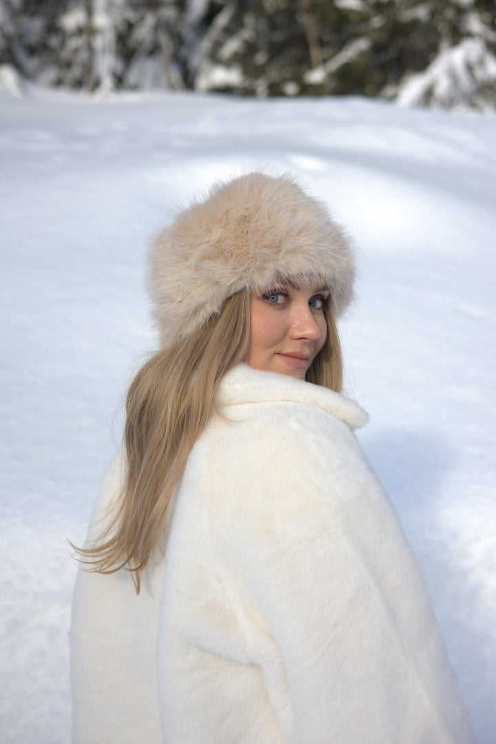 Exclusive fuskepels hårbånd bred lys beige