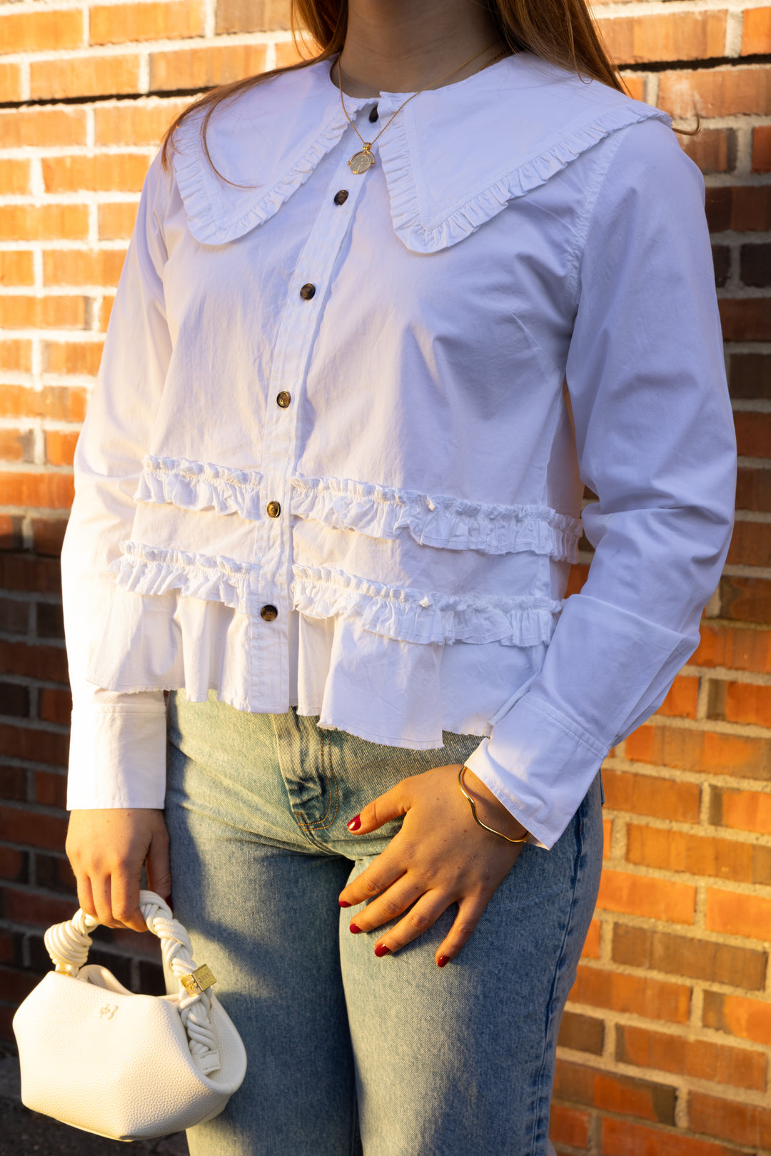 Stretch Cotton Shirt w. Frills