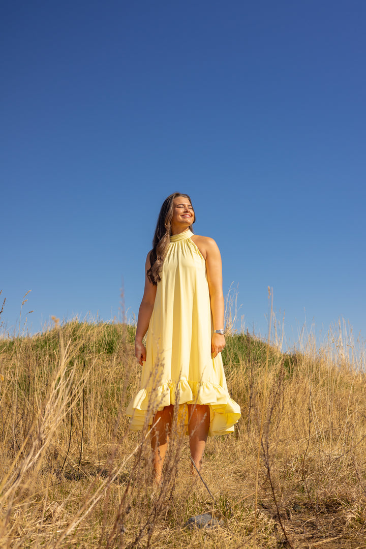 Sabrina Halterneck Ruffled Midi Dress