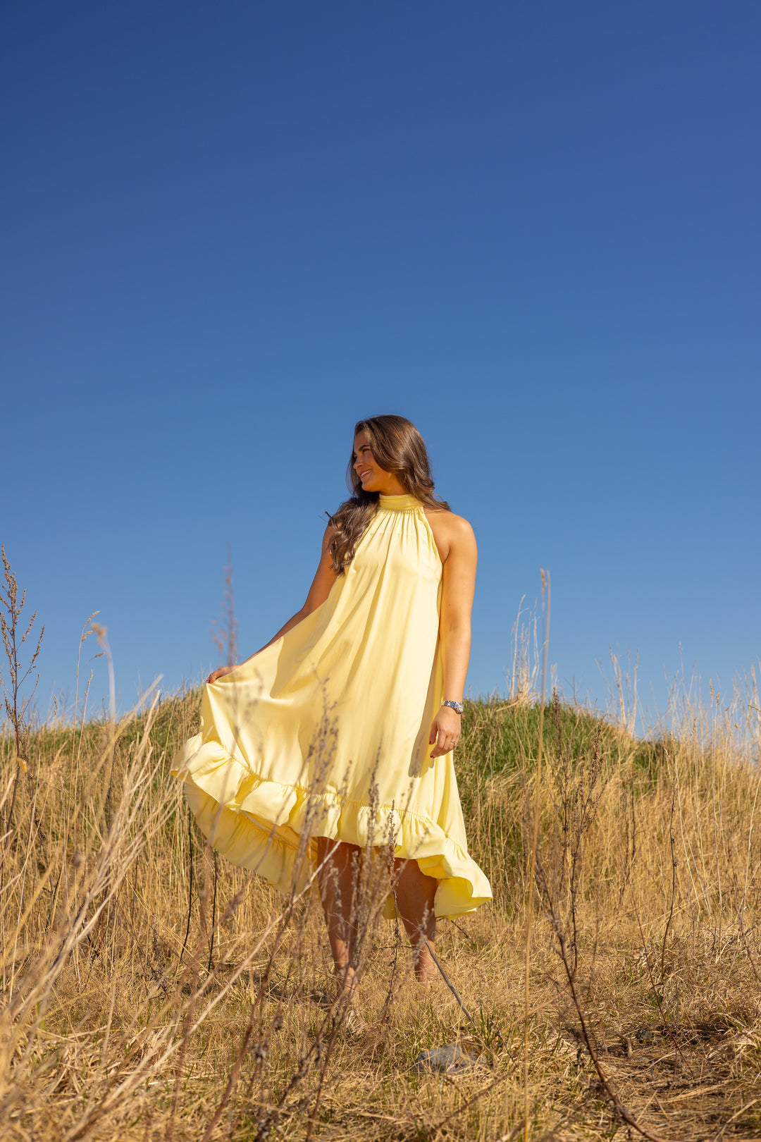 Sabrina Halterneck Ruffled Midi Dress
