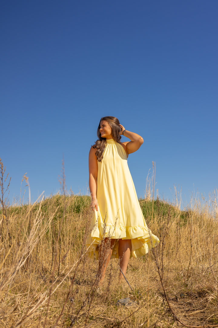 Sabrina Halterneck Ruffled Midi Dress