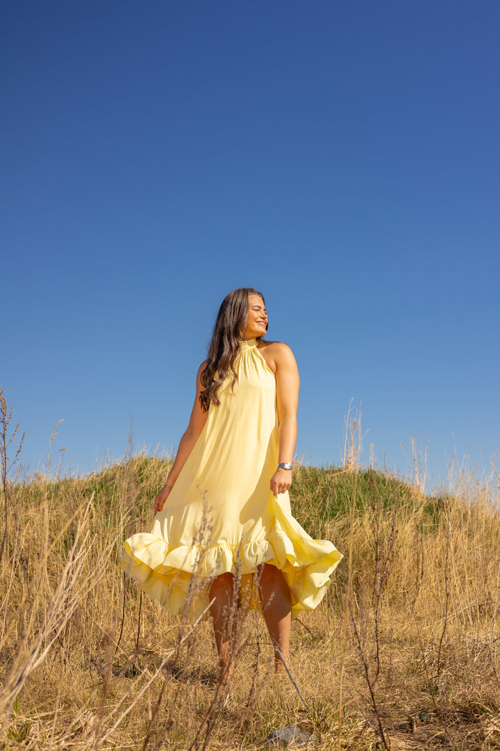 Sabrina Halterneck Ruffled Midi Dress