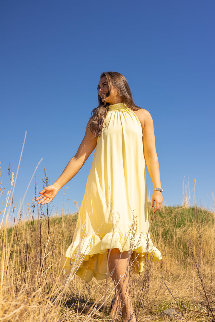 Sabrina Halterneck Ruffled Midi Dress