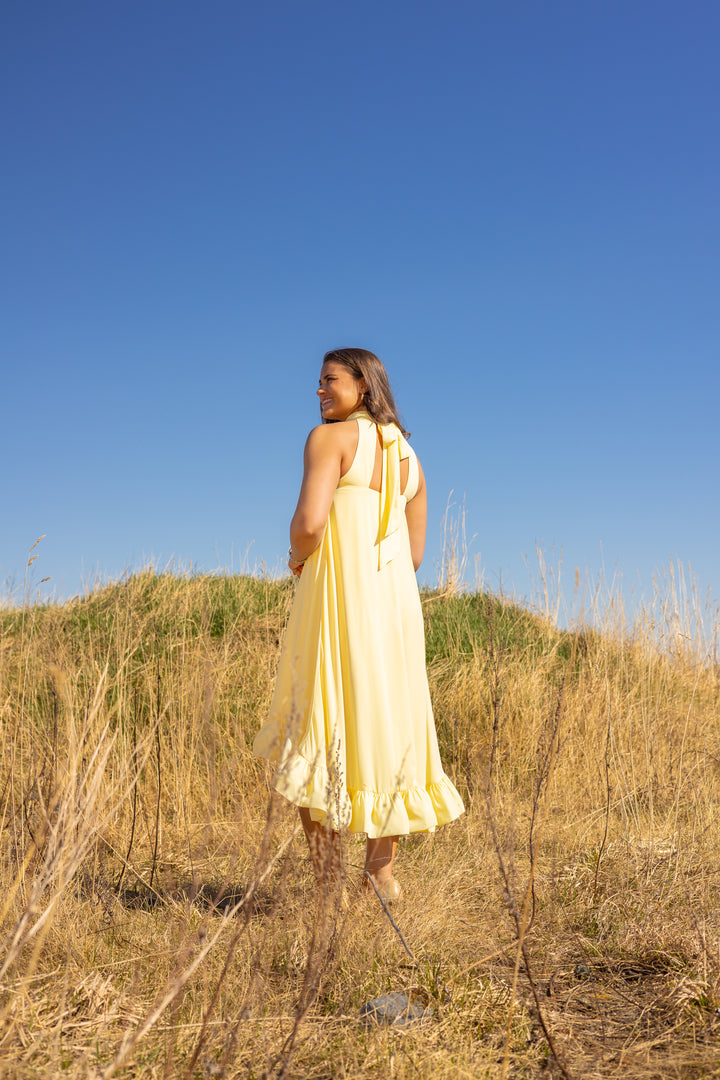 Sabrina Halterneck Ruffled Midi Dress