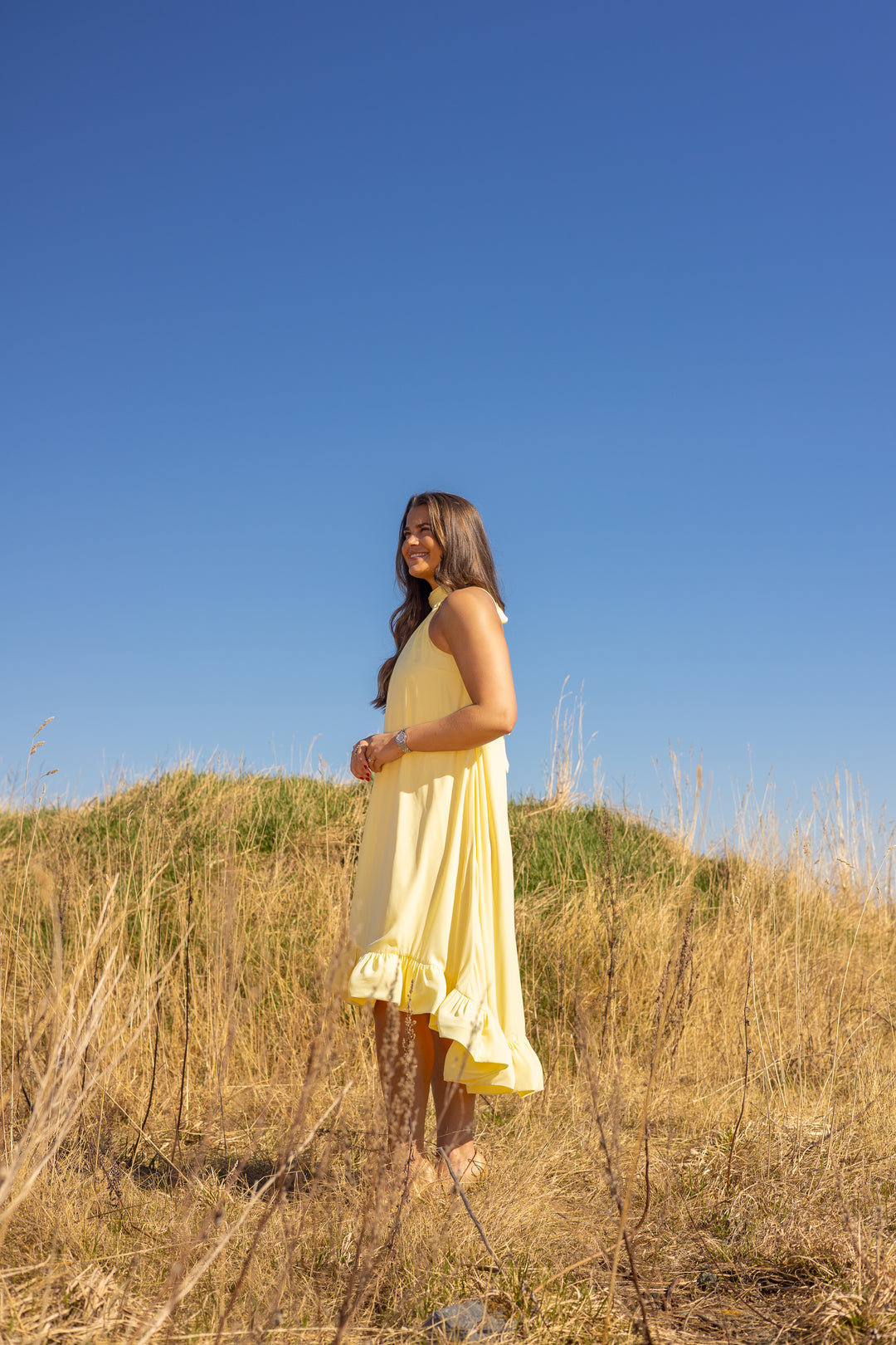 Sabrina Halterneck Ruffled Midi Dress