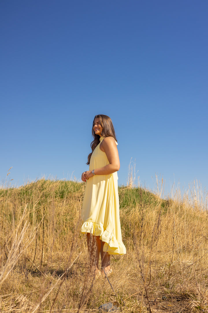 Sabrina Halterneck Ruffled Midi Dress