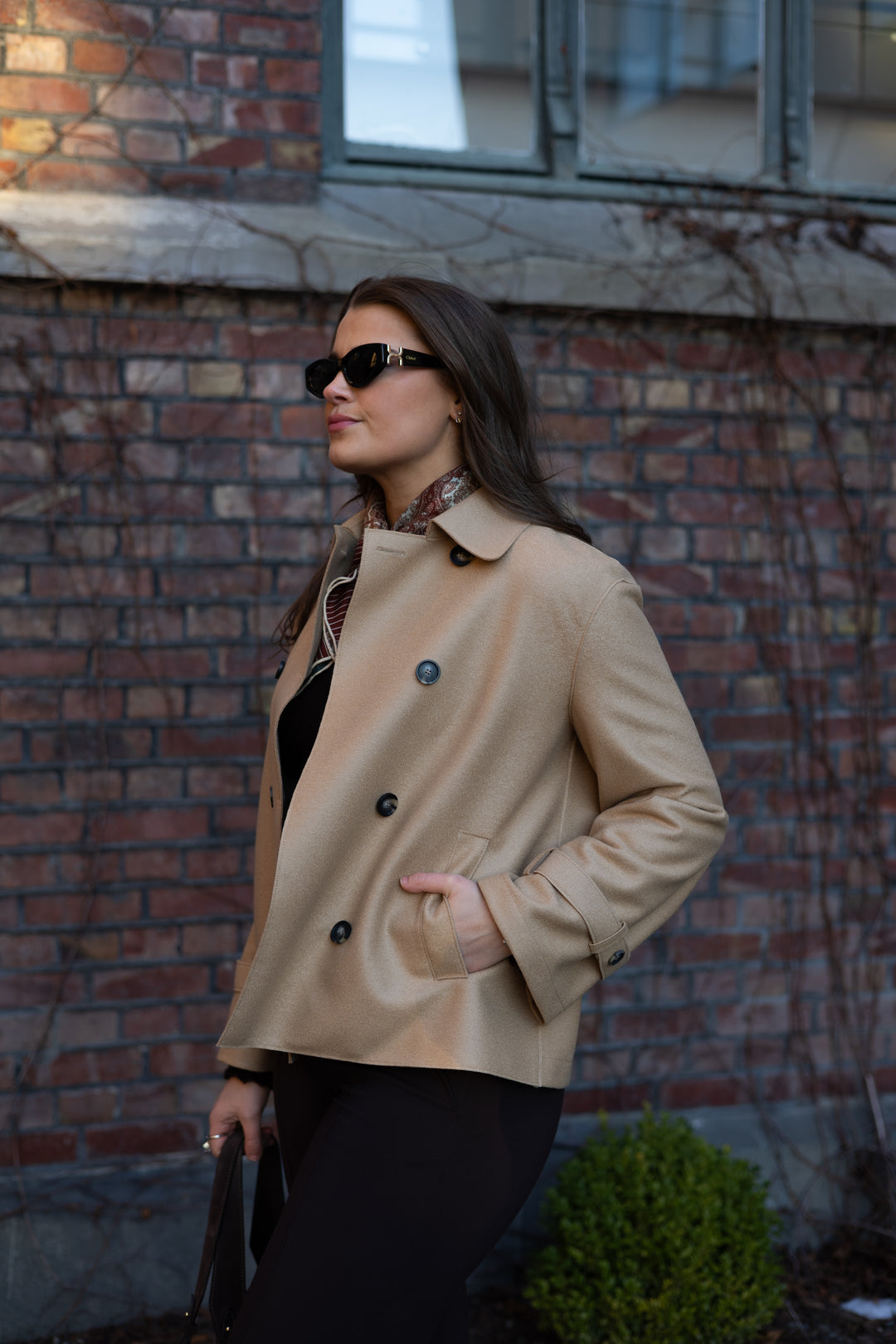 Women oversized short trench light pressed wool