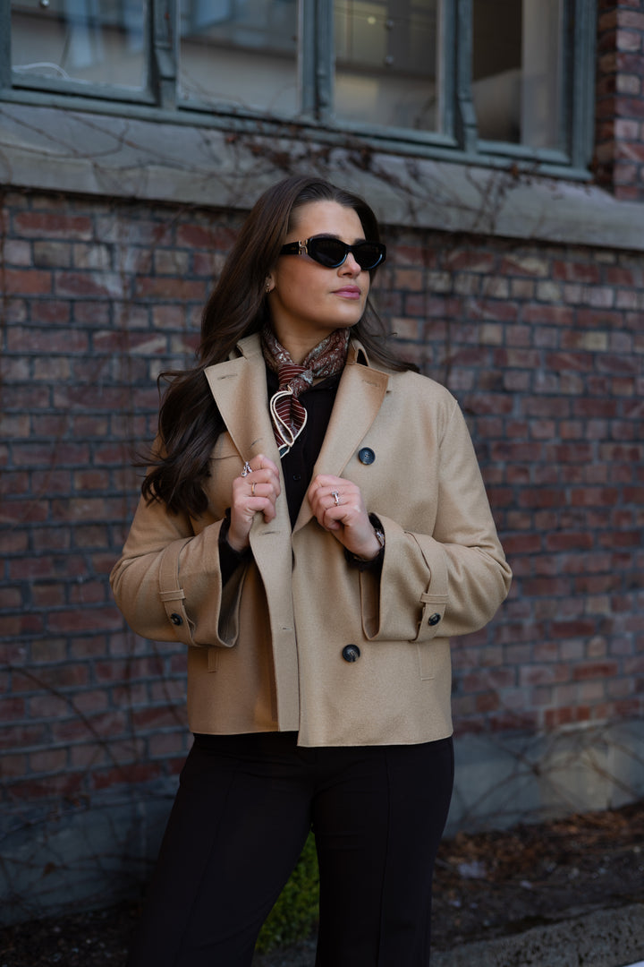 Women oversized short trench light pressed wool