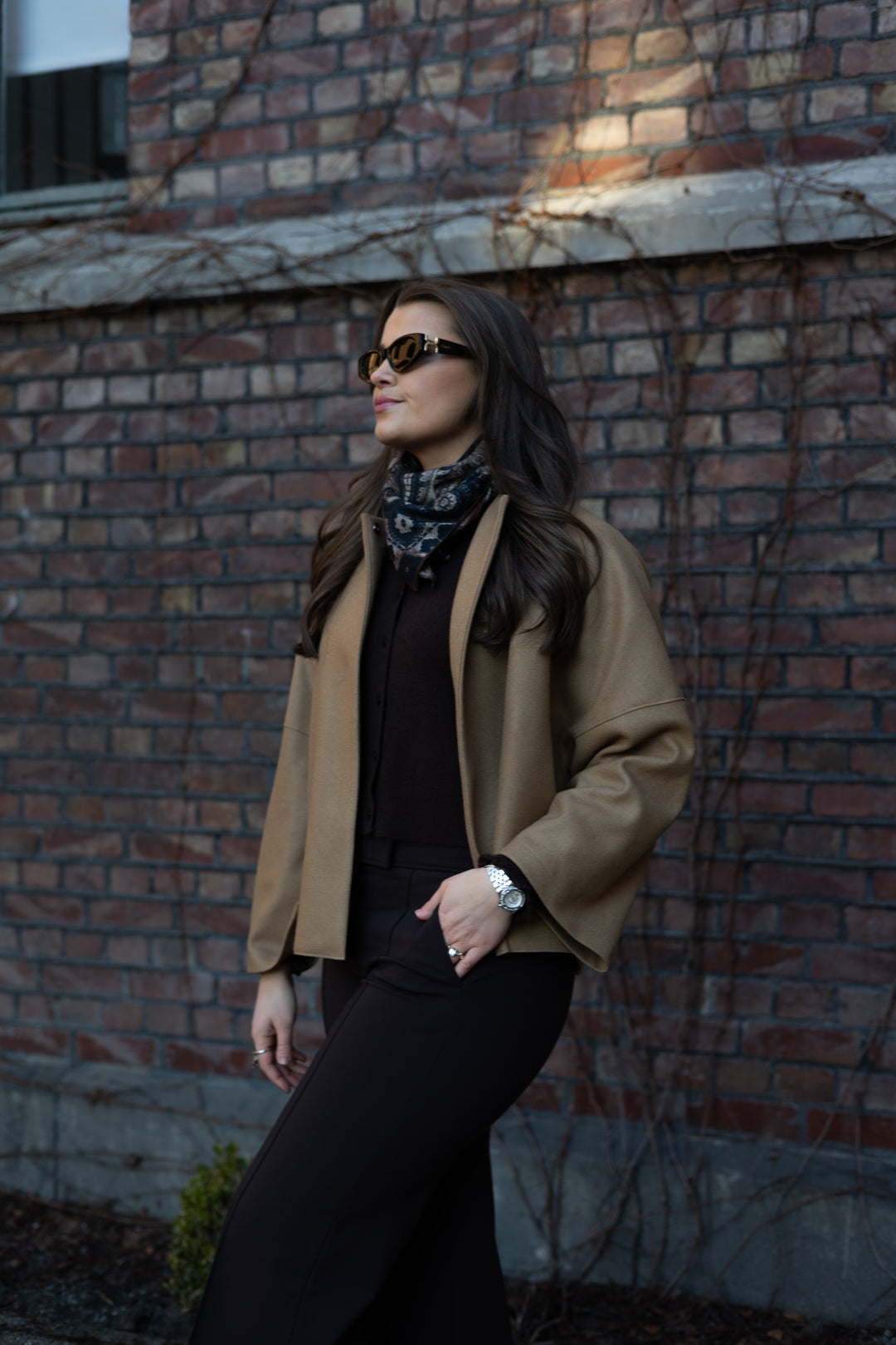 Women collarless cape cashmere blend