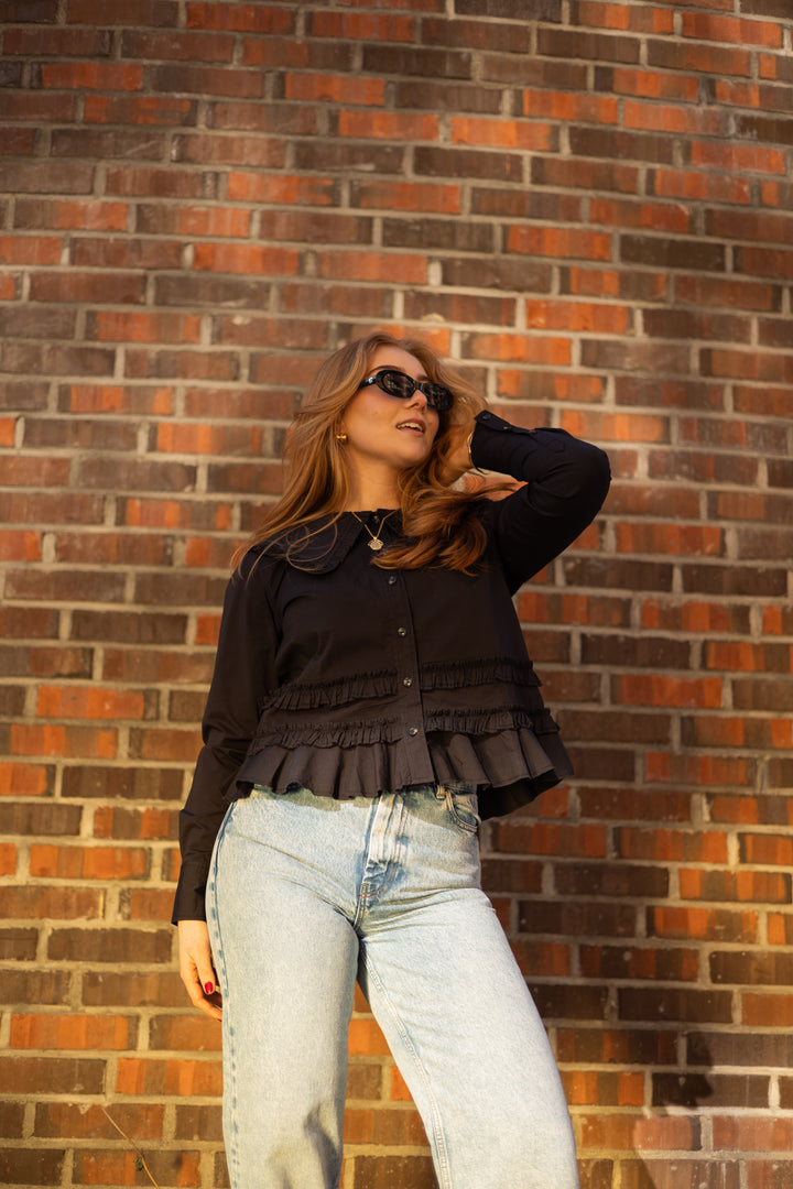 Stretch Cotton Shirt w. Frills