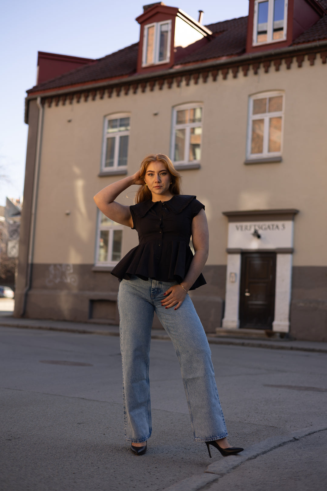 Stretch Cotton Peter Pan Collar Shirt