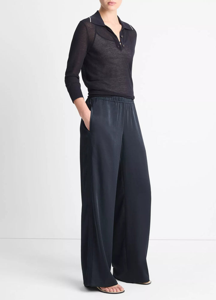 VINCE MID RISE SIDE STRAP WIDE LEG PANT