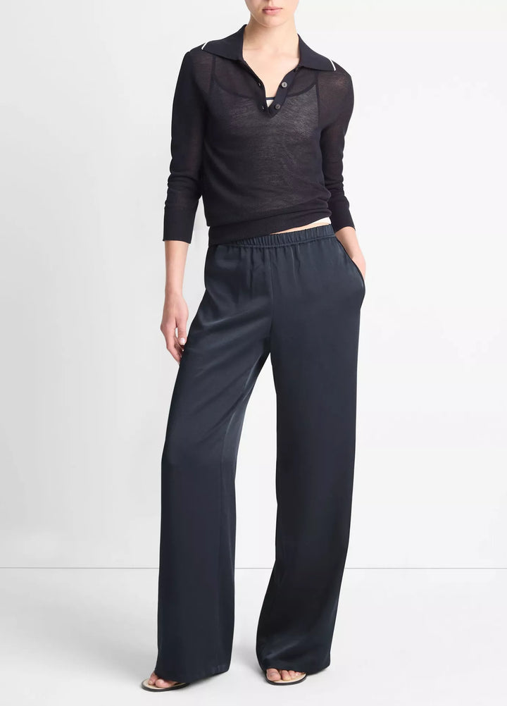 VINCE MID RISE SIDE STRAP WIDE LEG PANT