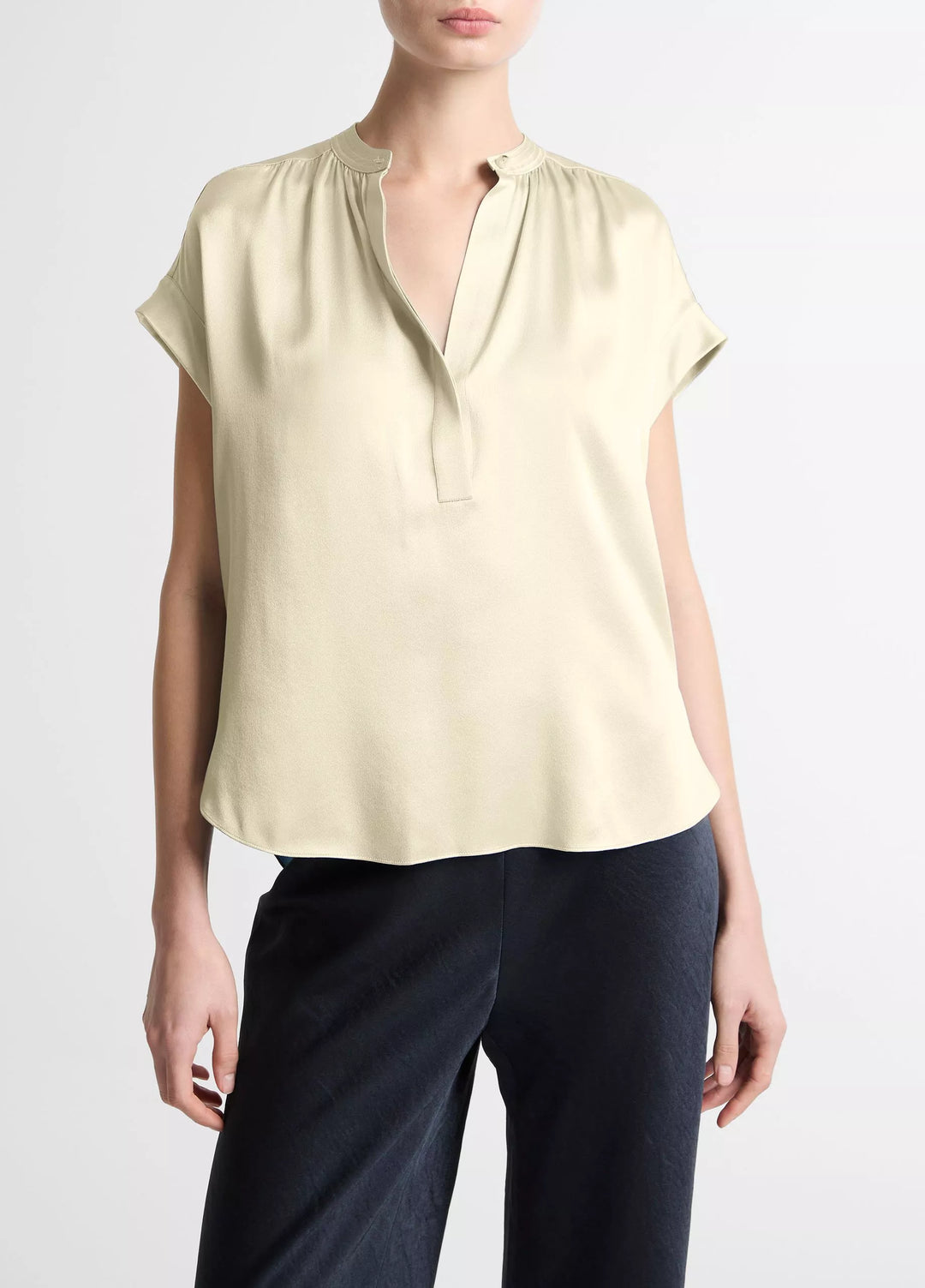 GATHERED NK CAP SLV BLOUSE