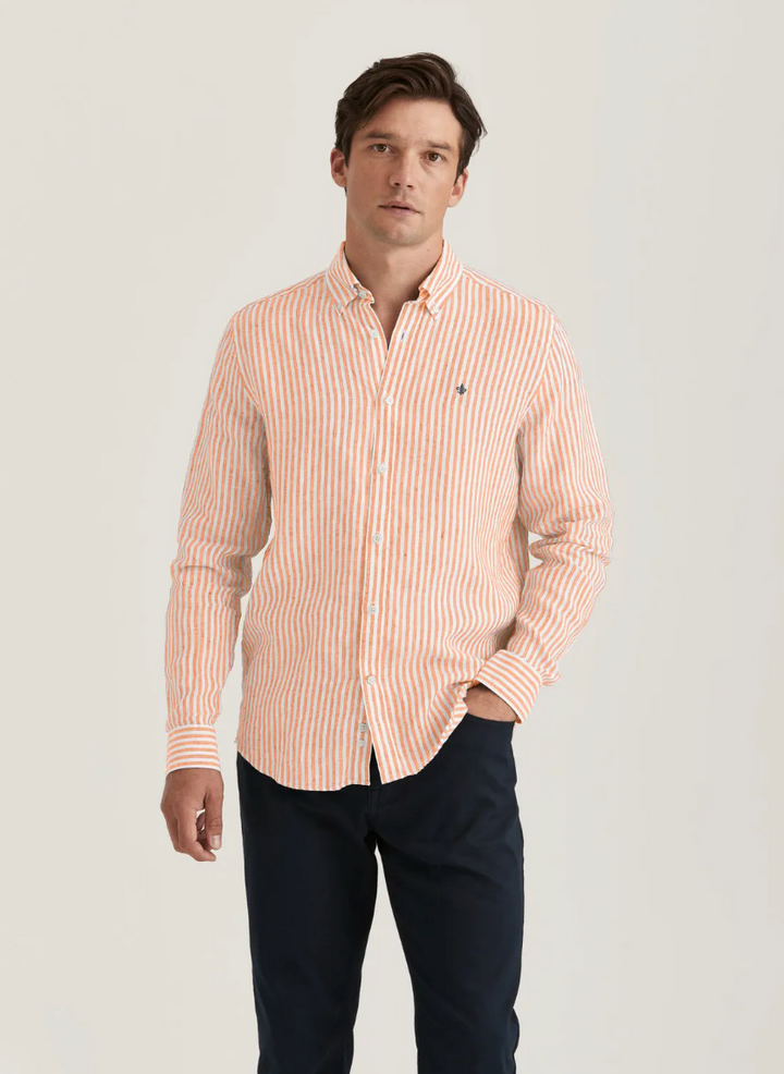 MORRIS Douglas Linen Stripe Shirt-Classic Fit