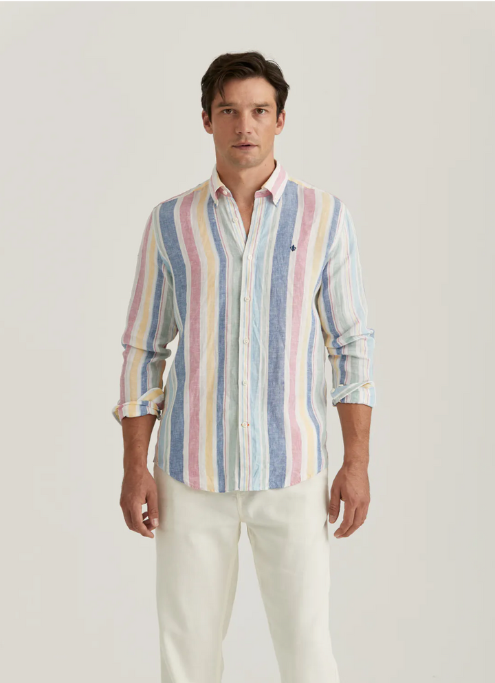 MORRIS Linen Happy Stripe Shirt-Classic Fit