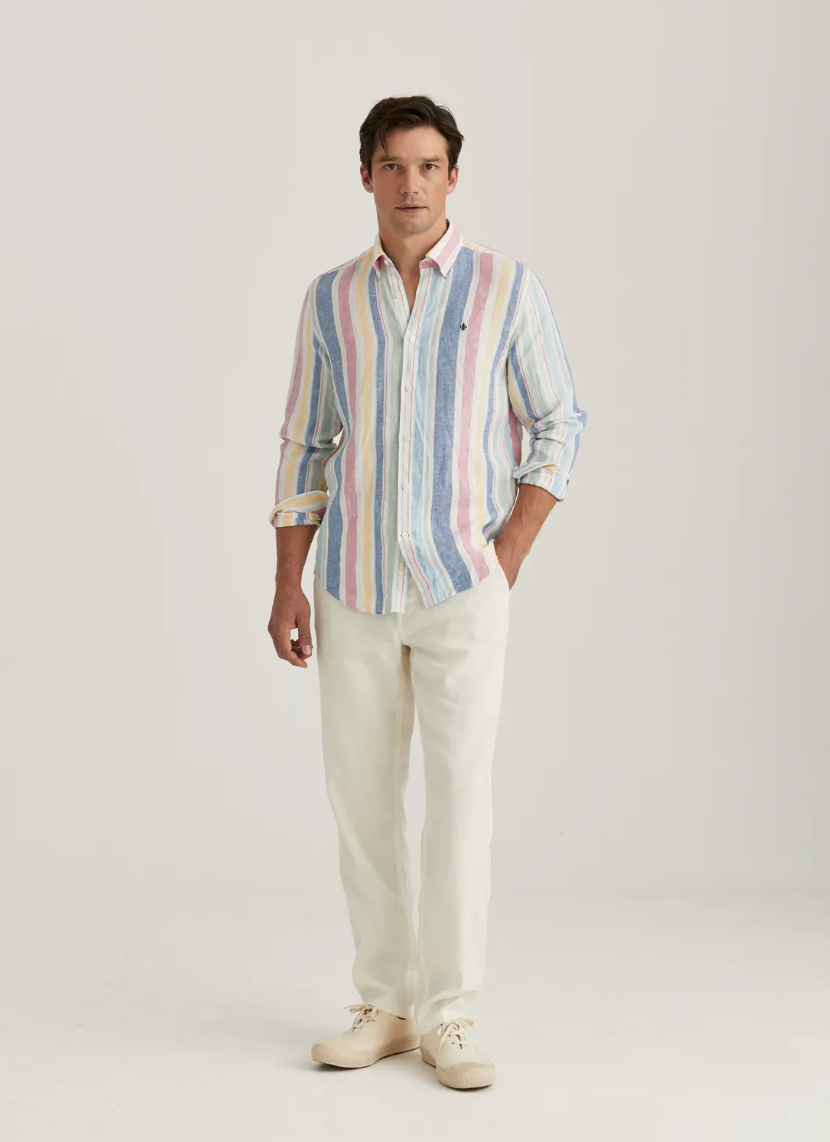 MORRIS Linen Happy Stripe Shirt-Classic Fit