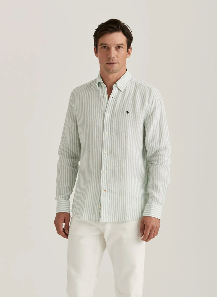 MORRIS Douglas Linen Stripe Shirt-Classic Fit