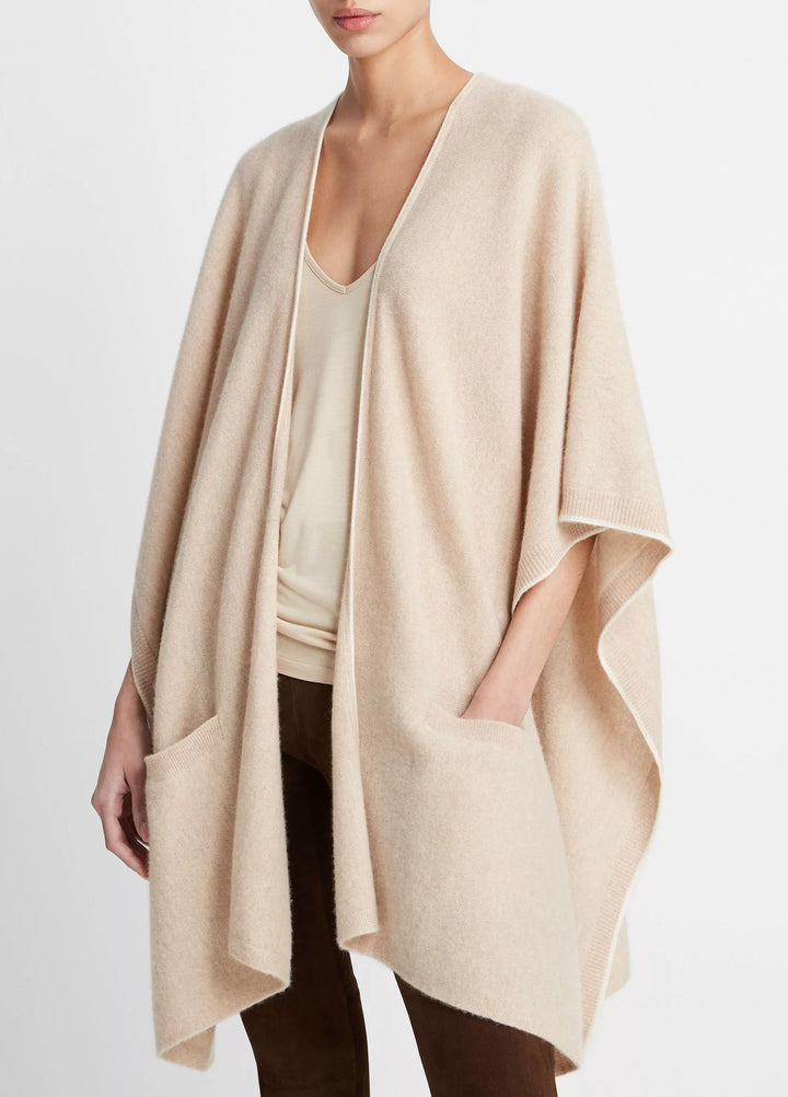 VINCE CASHMERE TIPPED JERSEY KNIT CAPE WITH POCKETS