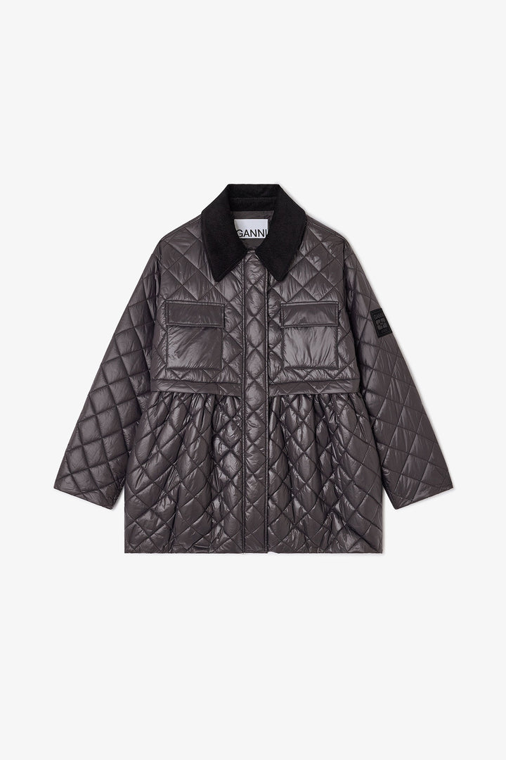 Shiny Quilt Midi Jacket w. Flare