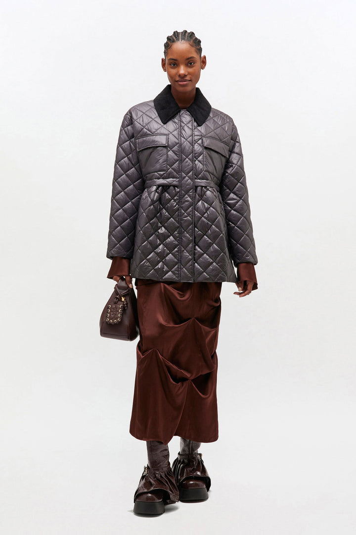 Shiny Quilt Midi Jacket w. Flare