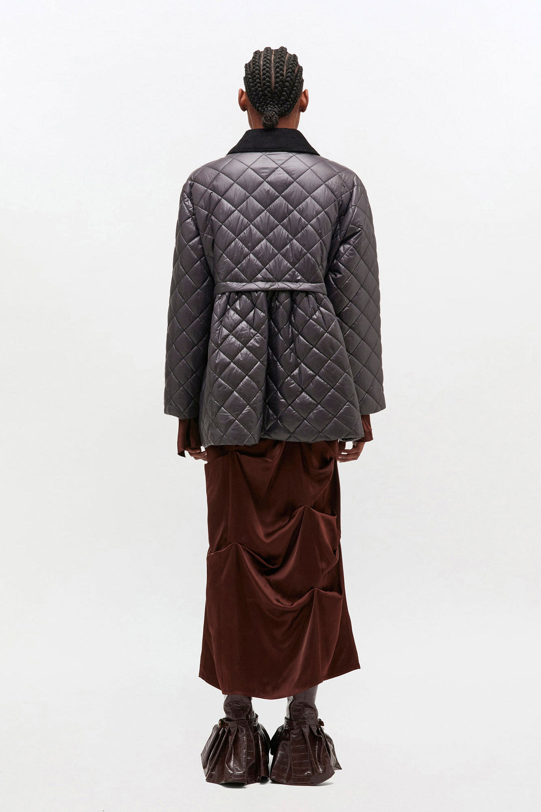 Shiny Quilt Midi Jacket w. Flare