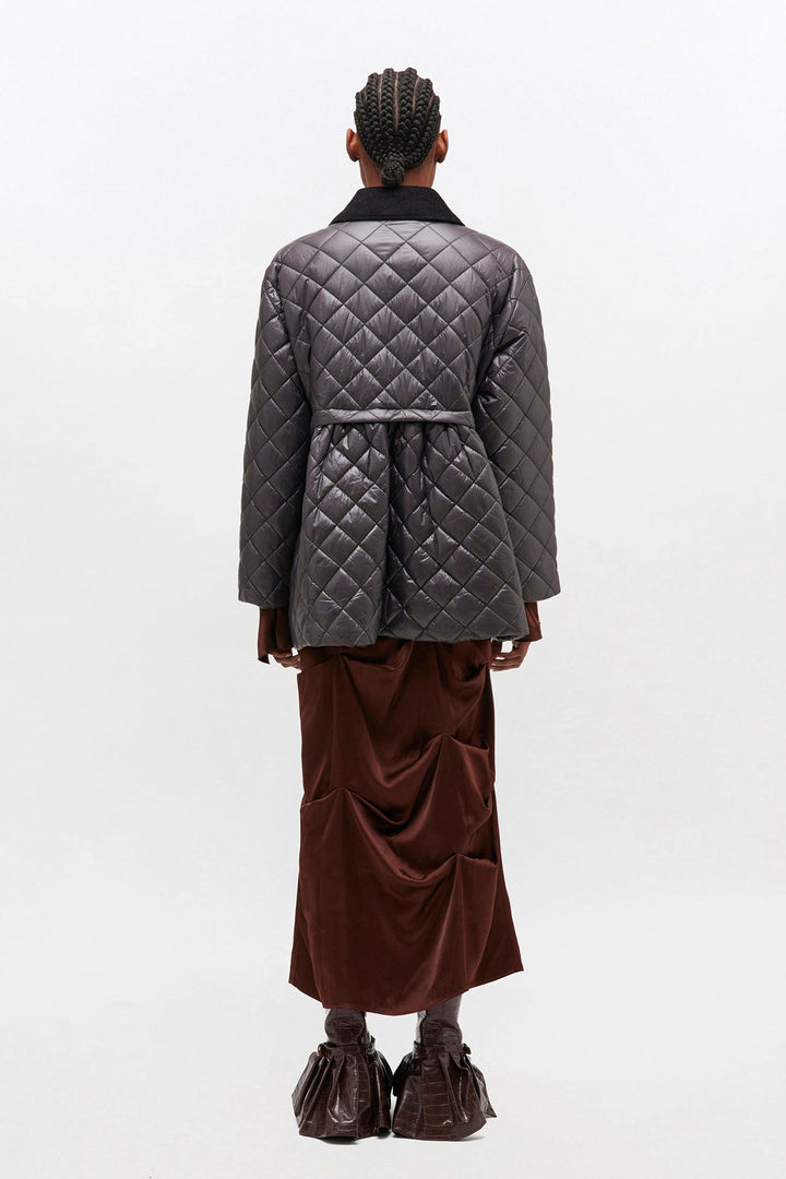 Shiny Quilt Midi Jacket w. Flare