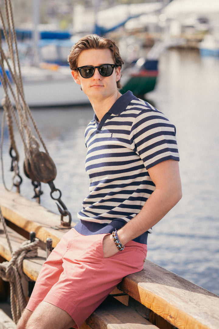 Striped Pointelle-Ribbed Polo Shirt