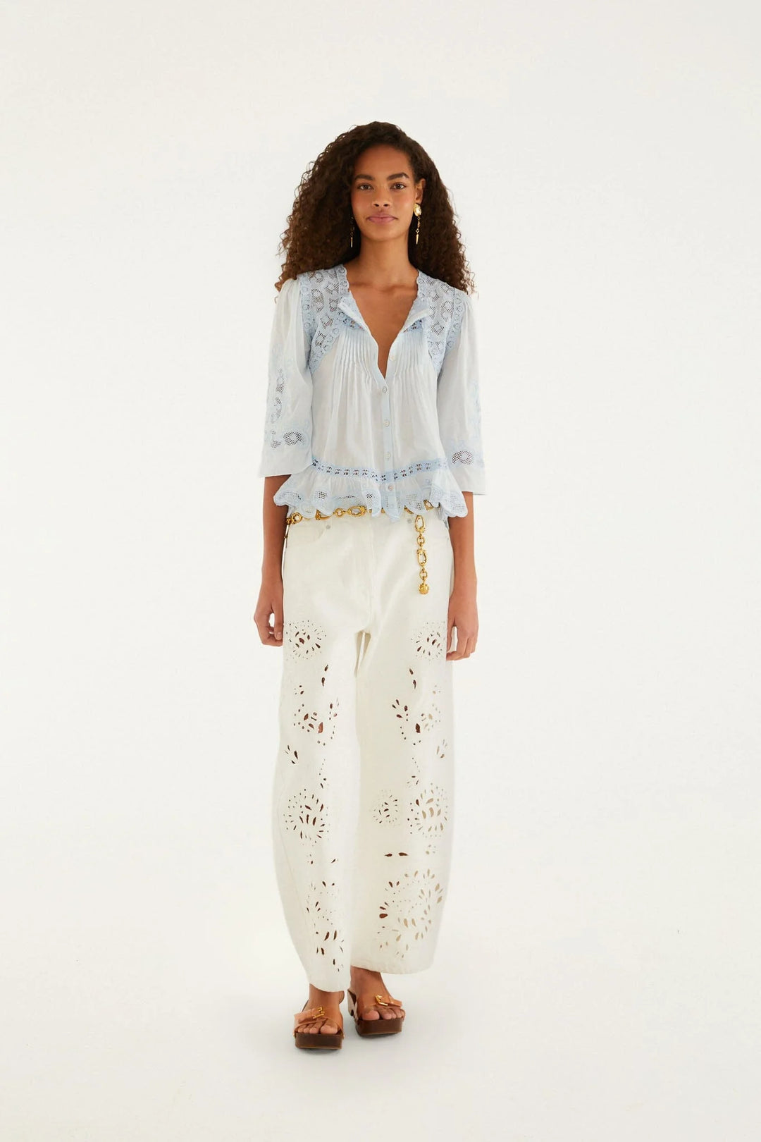 LIGHT BLUE RICHILIEU SHORT SLEEVE BLOUSE