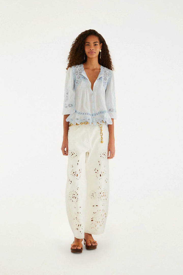 LIGHT BLUE RICHILIEU SHORT SLEEVE BLOUSE