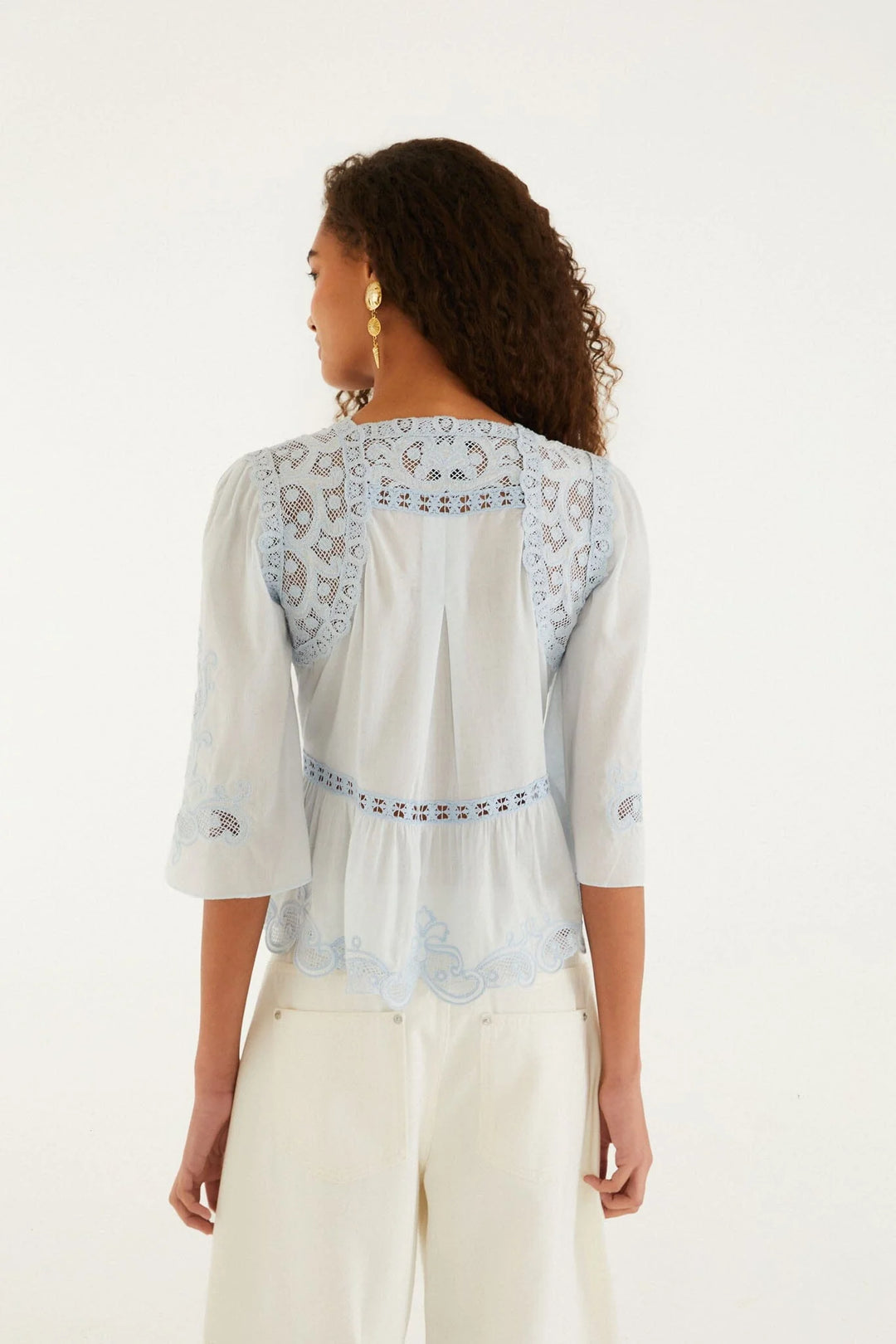 LIGHT BLUE RICHILIEU SHORT SLEEVE BLOUSE