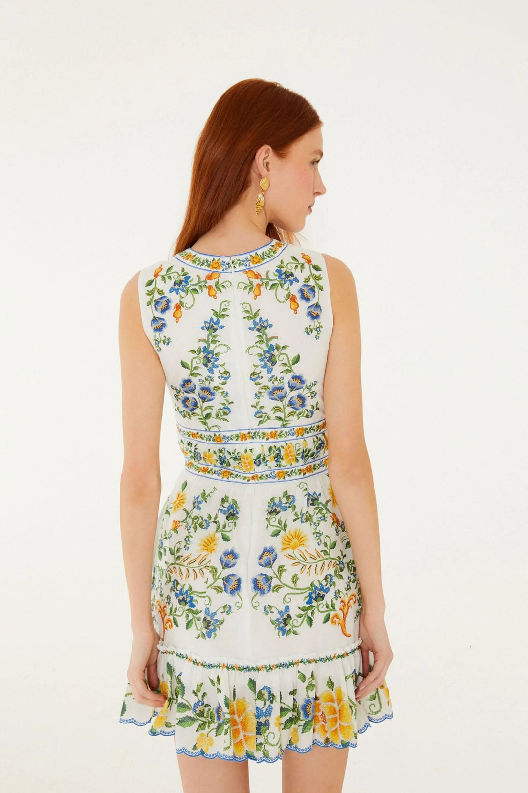 EMILY FLORAL TAPESTRY OFF-WHITE MINI DRESS