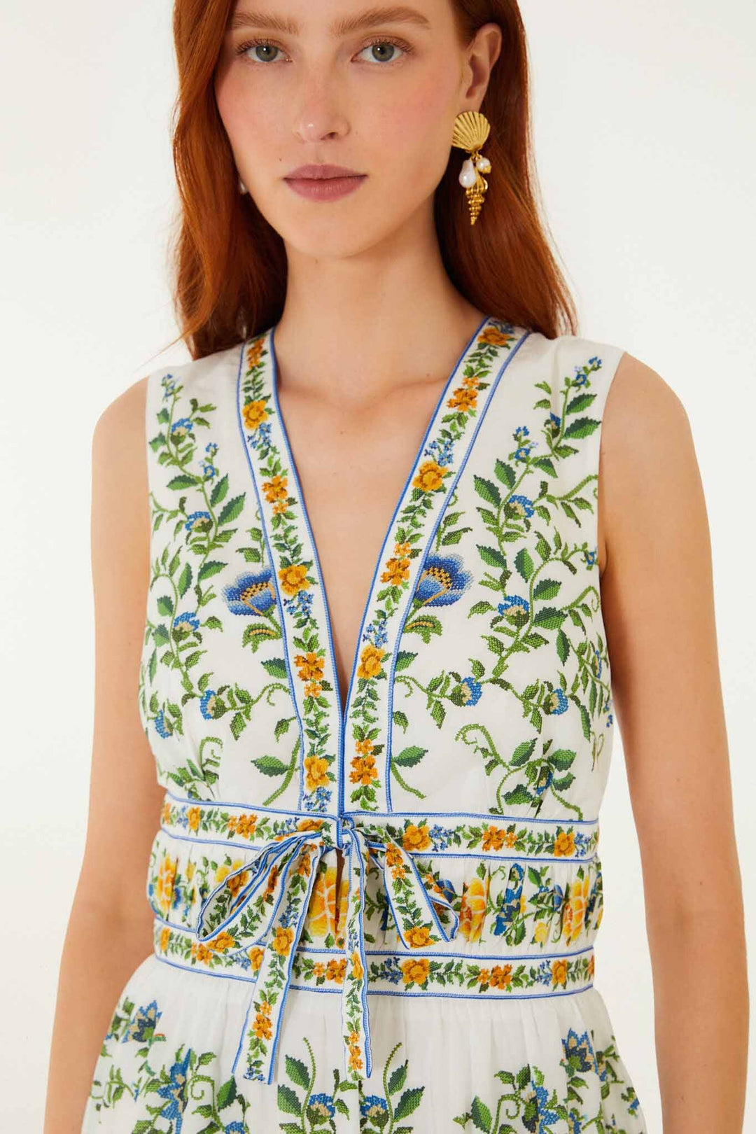 EMILY FLORAL TAPESTRY OFF-WHITE MINI DRESS