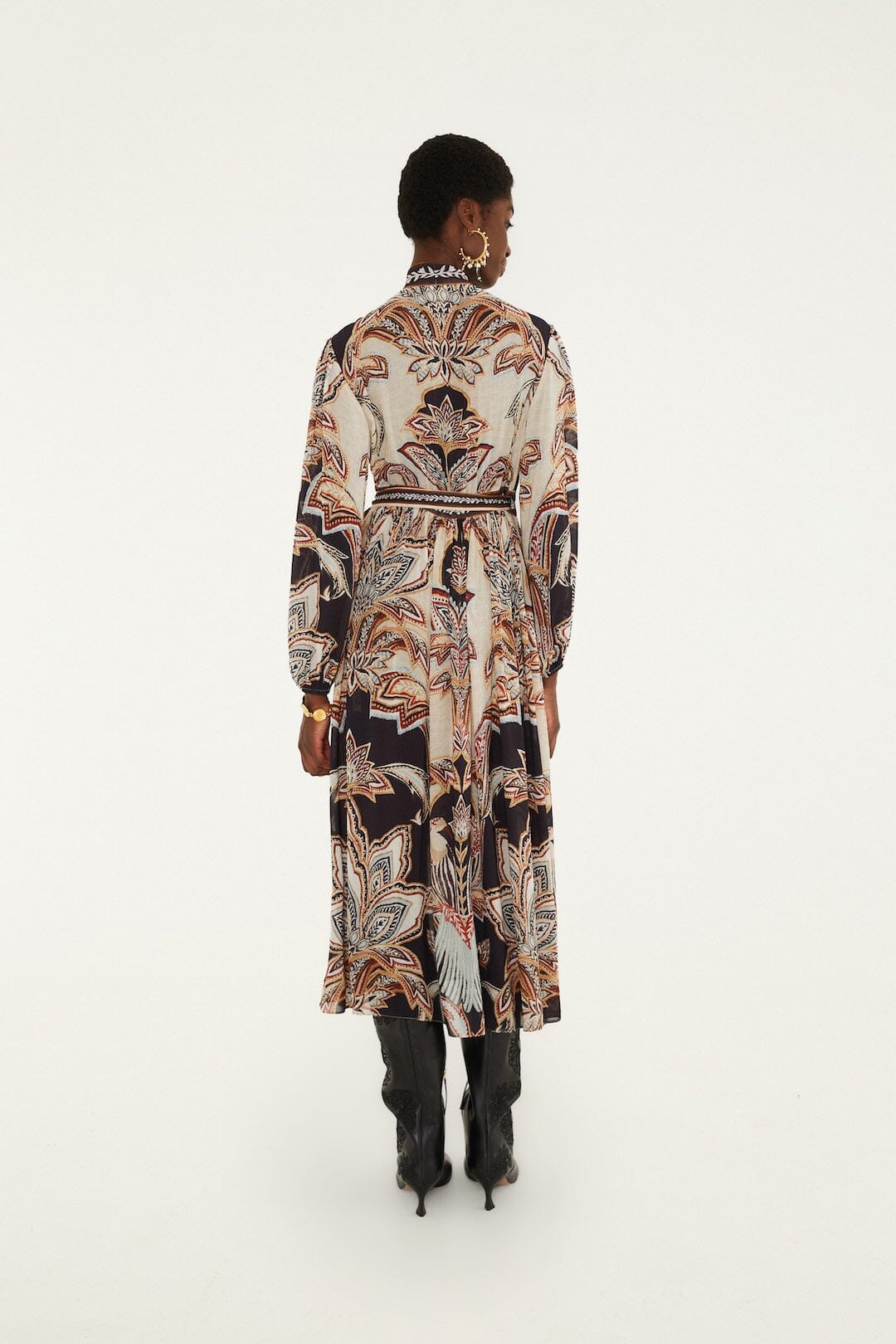 TAPESTRY DREAM CREAM LONG SLEEVE MIDI DRESS