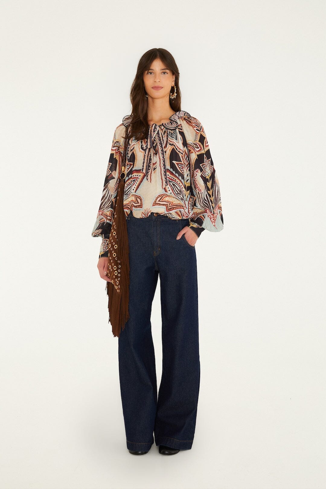 TAPESTRY DREAM BEIGE LONG SLEEVE BLOUSE
