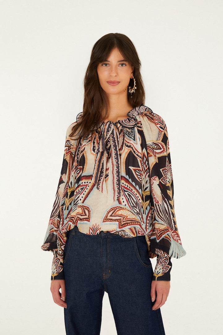 TAPESTRY DREAM BEIGE LONG SLEEVE BLOUSE